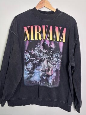 H&M Divided Nirvana Unplugged New York Crewneck Sweatshirt-Women's M-Black-90s